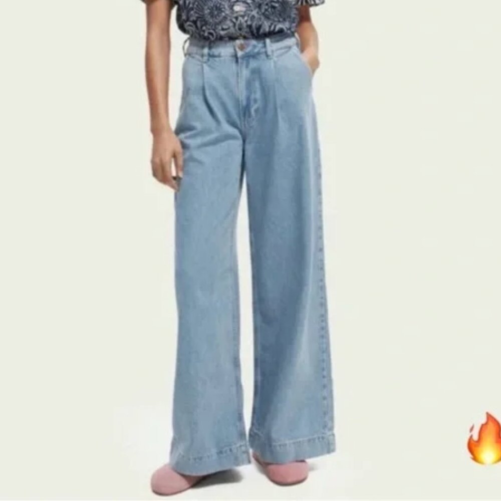 NEW NWT! SCOTCH & SODA THE SHORE PLEATED DENIM CHINO JEANS WIDE LEG HIGH RISE 12